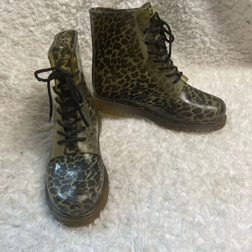 Animal Prints Rubber lace up combat rain boots size 11